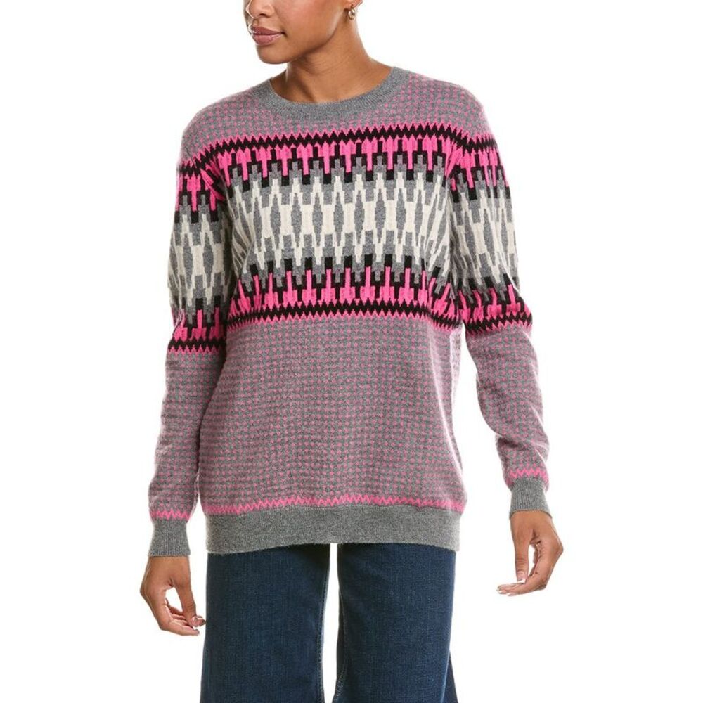 Brodie Cashmere Womens Phoebe Jacquard Crewneck Cashmere Sweater, Grey